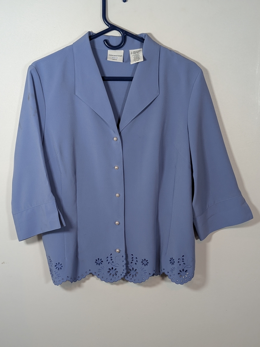 Covington Button-Front Blouse with Scalloped Laser-Cut Hem